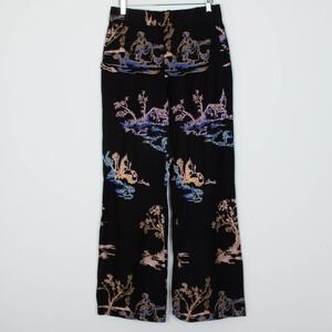 Zara Black Oriental Embroidered High Waist Wide Leg Trouser Pants Womens Size XS